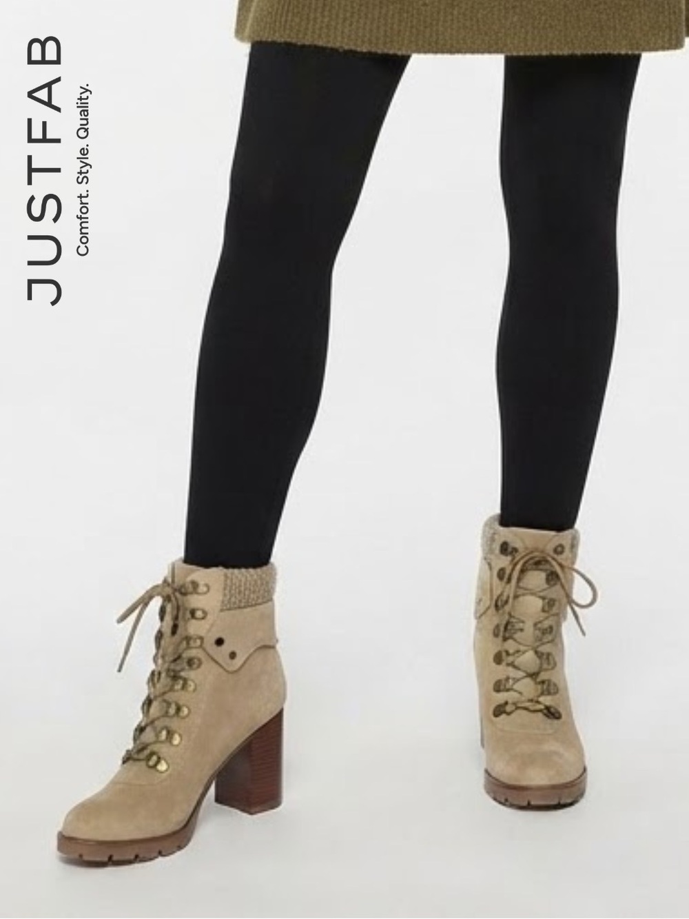 Booties • Excellent 
JustFab • Lace-Up Tan Suedelike Heeled Booties Size 9